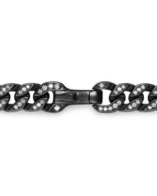 Men's Curb Chain Necklace in Black Titanium with Diamonds, 8mm