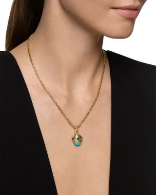 Renaissance&reg; Amulet in 18K Yellow Gold with Turquoise, Tsavorite and Tanzanites, 29mm