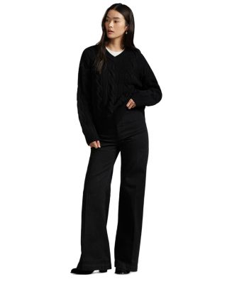 Cable Knit Wool Cashmere V-Neck Sweater