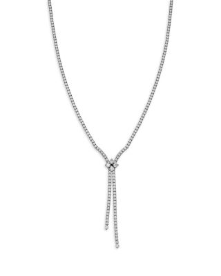 Diamond Flower Lariat Necklace in 18K White Gold, 9.38 tcw