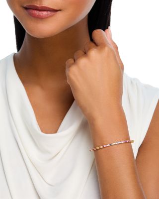 Rainbow Sapphire Narrow Bangle Bracelet in 14K Yellow Gold