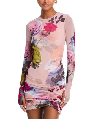 Mirza Long Sleeve Ruched Skirt Mini Dress