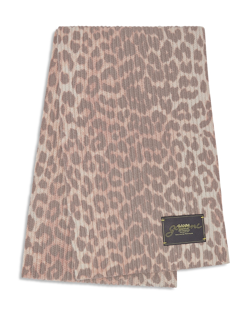 Ganni Leopard Print Knit Scarf