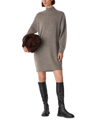 Funnel Neck Wool Mini Dress