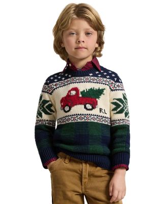 Boys' Truck Intarsia Cotton Sweater - Little Kid