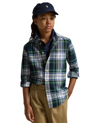 Boys' Plaid Cotton Oxford Shirt - Big Kid