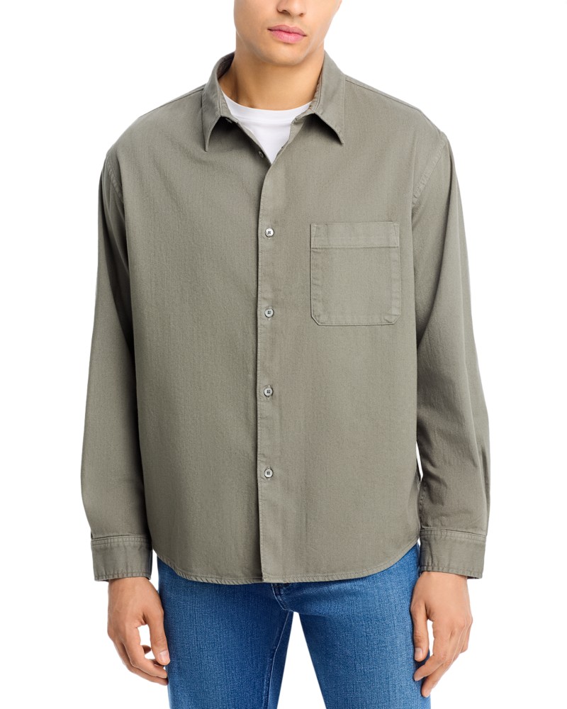 Frame Long Sleeve Modern Shirt in Smokey Green