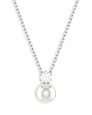 Matrix Crystal & Imitation Pearl Pendant Necklace, 14.87"-17.75"