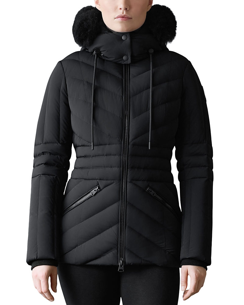 Mackage Hooded Down Jacket With Shearling Trim In Black