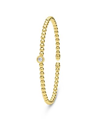 LAGOS 18K Yellow Gold Caviar Gold Diamond Bezel Bead Flex Bangle Bracelet