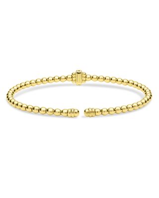LAGOS 18K Yellow Gold Caviar Gold Diamond Rondelle Bead Flex Bangle Bracelet