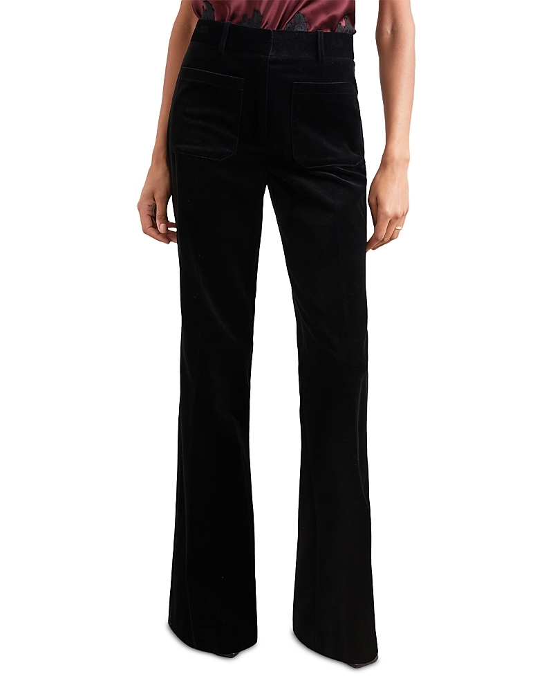 Reiss Myrtle Velvet Flared Pants In Black