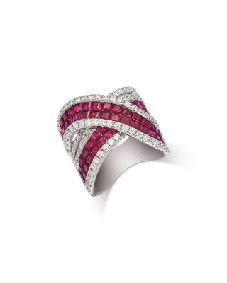 Luxe Collection Ruby & Diamond Cross Over Ring in 14K White Gold