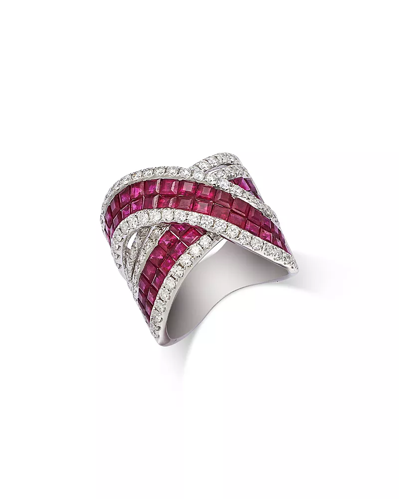Bloomingdale's Fine Collection Luxe Collection Ruby & Diamond Cross Over Ring in 14K White Gold
