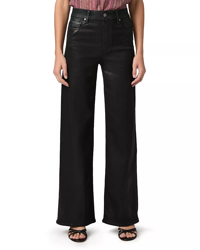 Paige Anessa High Rise Coated Wide Leg Jeans in Black Fog