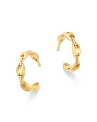 14K Yellow Gold Heavy Metal Mariner Link Small Huggie Hoop Earrings