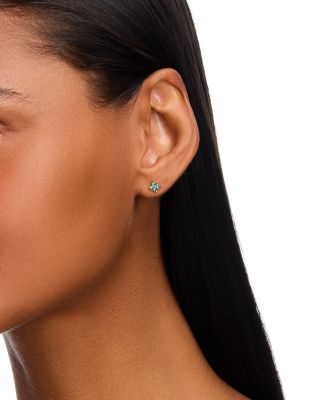 14K Yellow Gold Emerald Gemstones Emerald Flower Stud Earrings