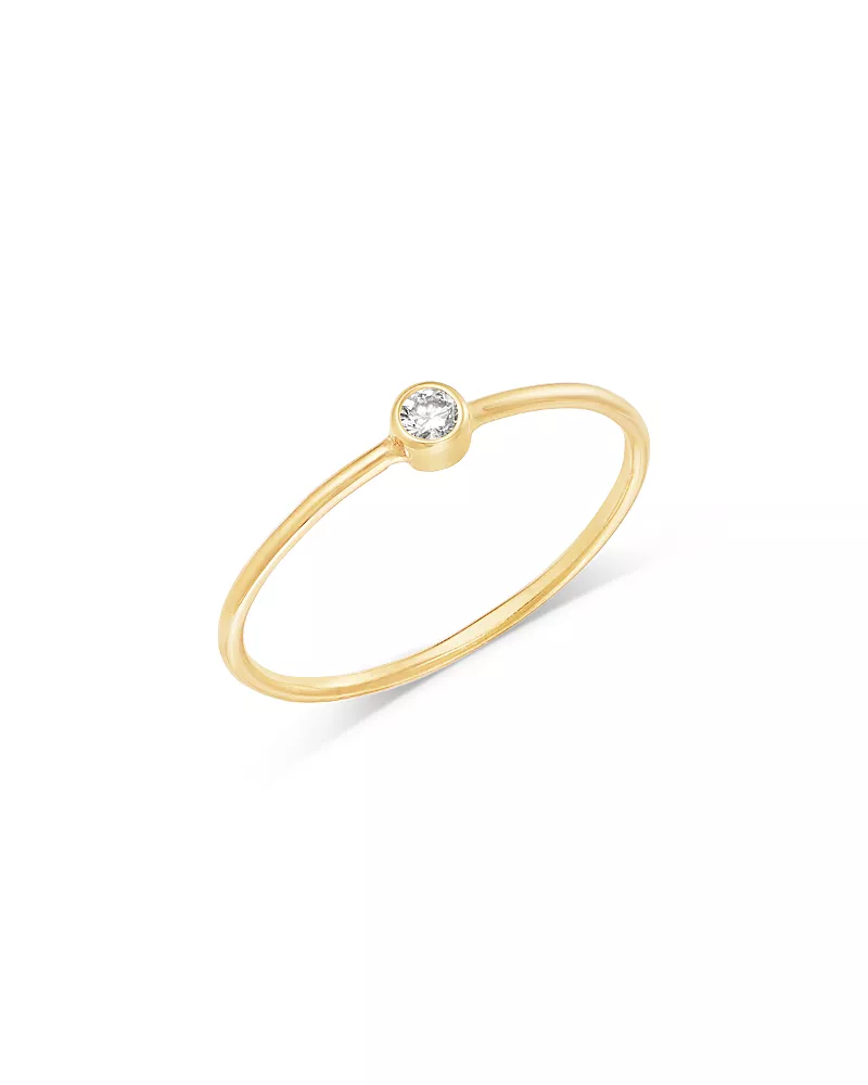 Zoe Chicco 14K Yellow Gold Bezel Diamonds Solitaire Wire Ring