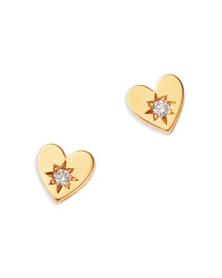 14K Yellow Gold Itty Bitty Symbols Diamond Accented Heart Stud Earrings