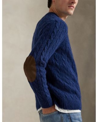 Suede-Patch Cable-Knit Sweater