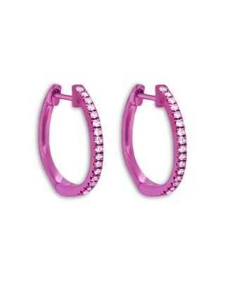 Pink Rhodium Plated Silver Diamond Small Hoop Earring