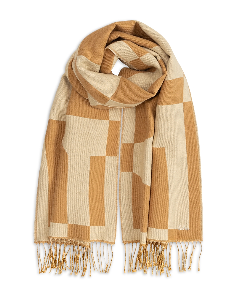 Echo Geo Double Face Jacquard Scarf In Brown