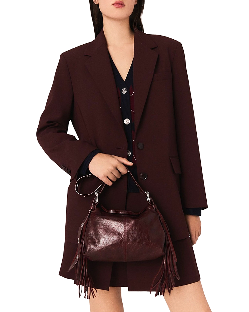 Maje Vordeauli Belted Jacket In Burgundy