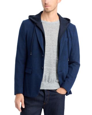 Tonal Plaid Jersey Sport Coat with Removable Hood