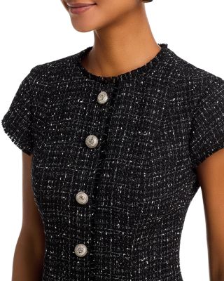 Speckled Tweed Pleated Mini Dress