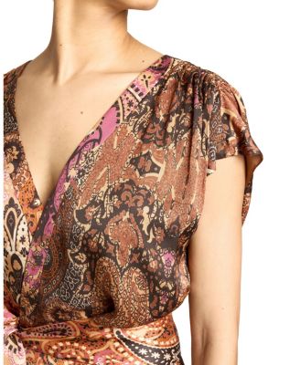 Fallon Midi Dress with Hi-Lo Skirt in Printed Charmeuse