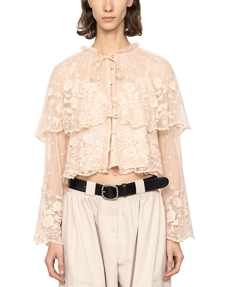 Sea Bronte Embroidered Mesh Capelet Blouse In Pink