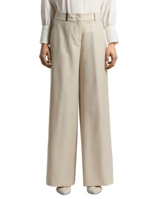 Wool Mid Rise Wide Leg Pants