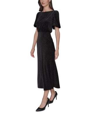 Velvet Pinstriped Midi Dress