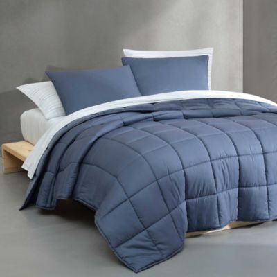 Solid Washed Reversible Plush 7 Piece Comforter Set, Queen