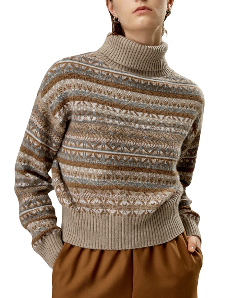Lilysilk Fair Isle Cashmere Pullover For Women In Brown