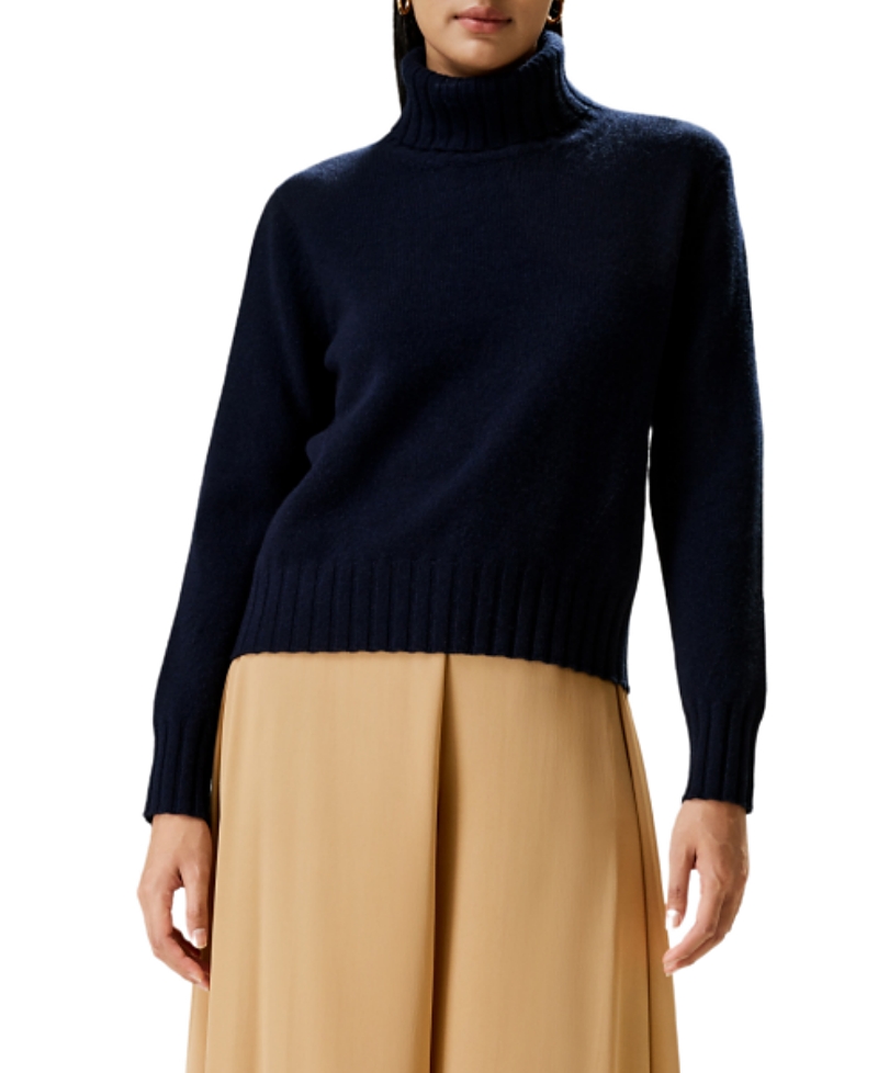 Lilysilk Turtleneck Sweater With Rib Hemline In Blue