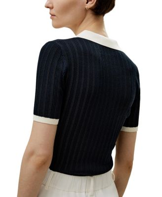 V Neck Ribbed Silk Knit Top