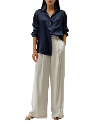 Casual Spread Collar Silk Shirt