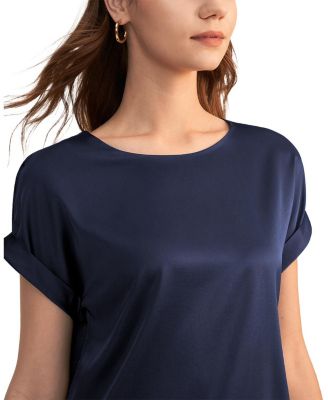 Short Sleeves Round Neck Silk Tee