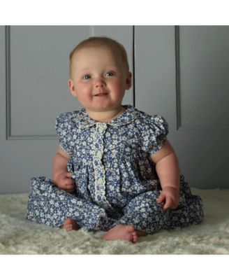  Girls' Blue Floral Button-front Dress and Bloomers - Baby
