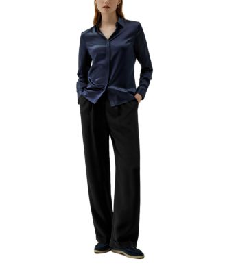 Women's Basic Concealed Placket Silk Shirt