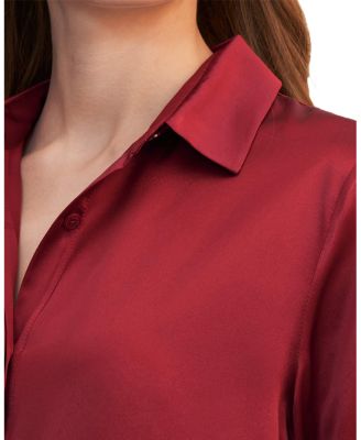 Women's Basic Concealed Placket Silk Shirt