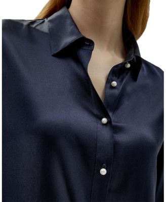 Classic Imitation Pearl Button Silk Shirt