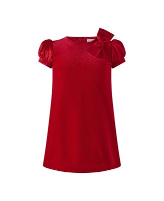 Girls' Red Satin Bow Velvet Dress - Little Kid, Big Kid