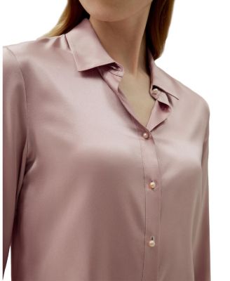 Classic Imitation Pearl Button Silk Shirt