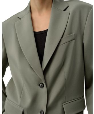 Oversized Padded-Shoulder Silk Blazer