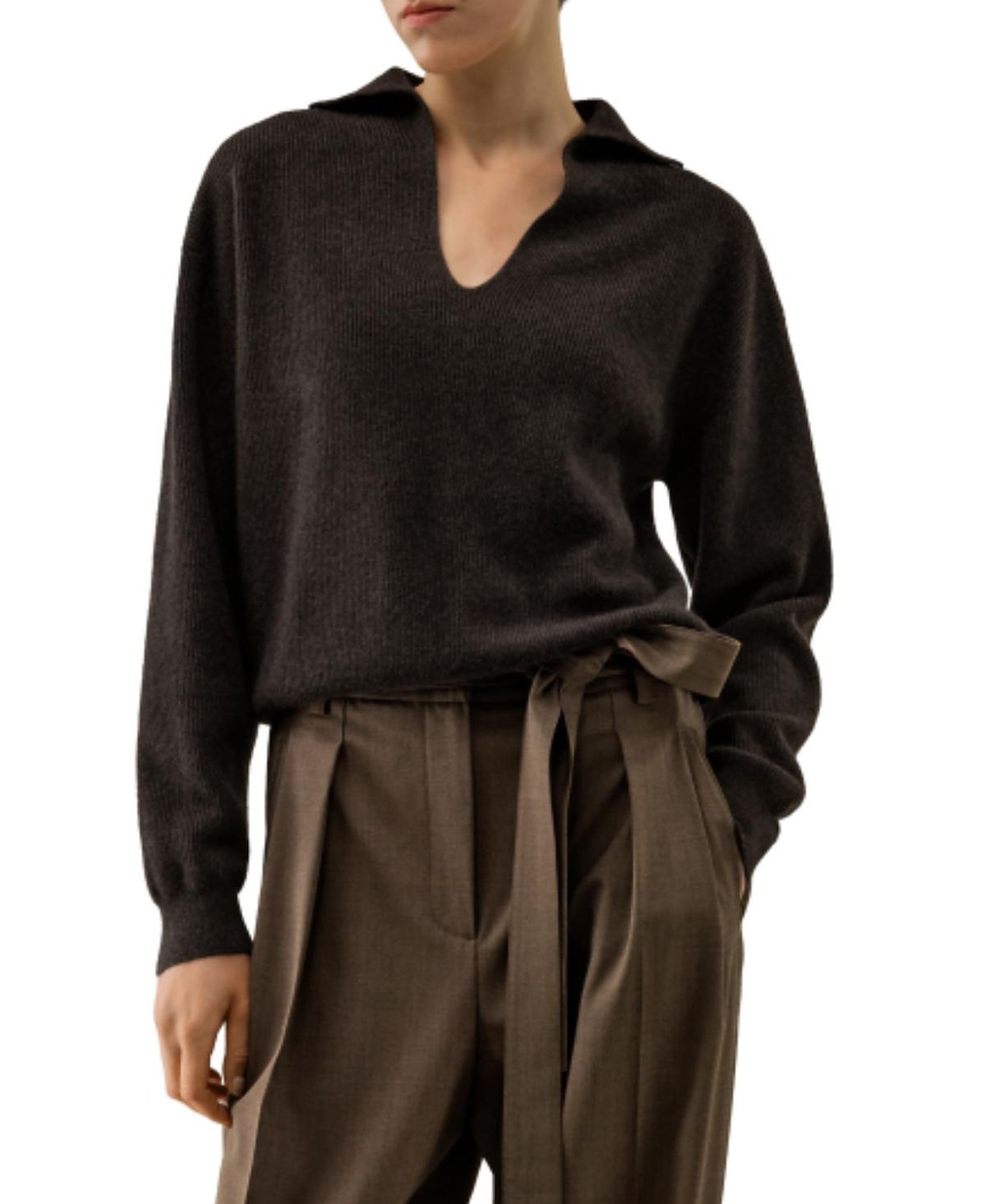 Lilysilk Ribbed Cashmere Polo Sweater