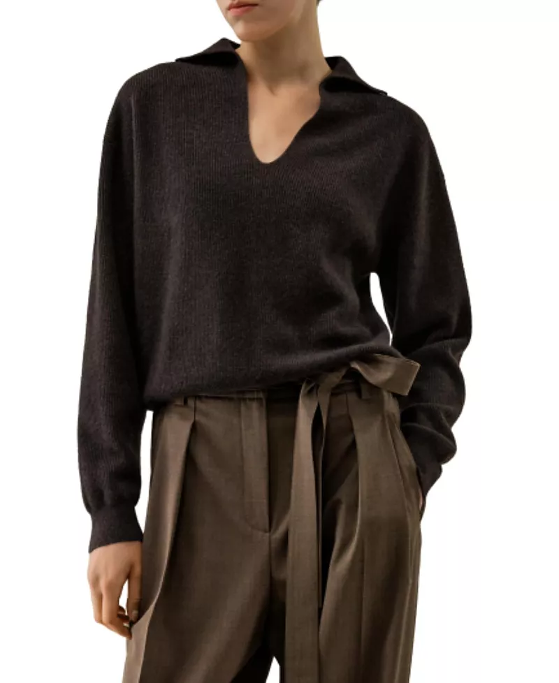 Lilysilk Ribbed Cashmere Polo Sweater