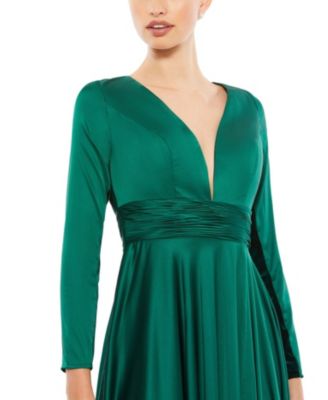 Long Sleeve Ruched A-Line Gown