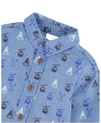 Boys' Printed Long Sleeve Button Front Chambray Shirt - Baby